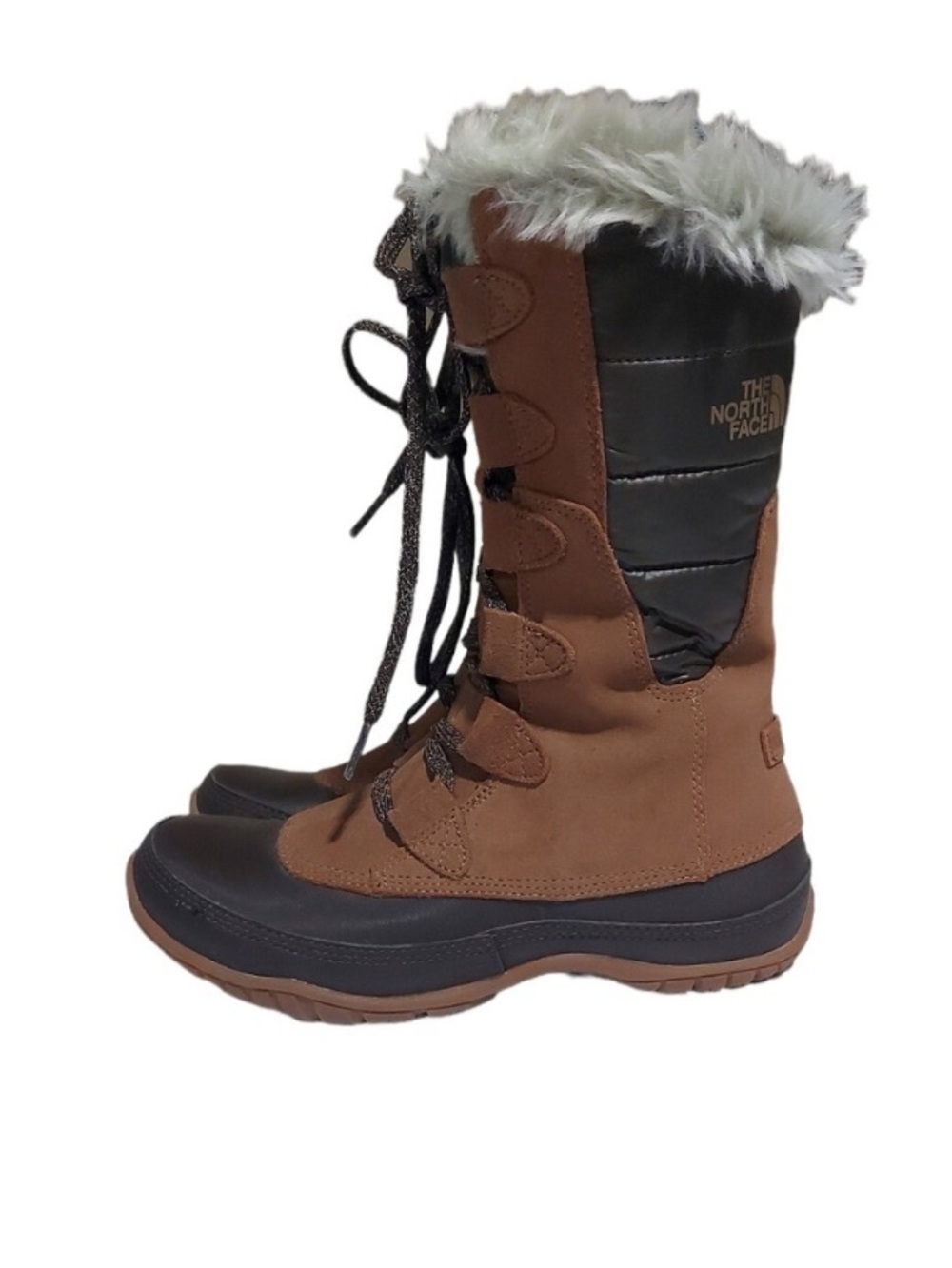 The North Face Women's Brown and Black Faux Fur Winter Boots